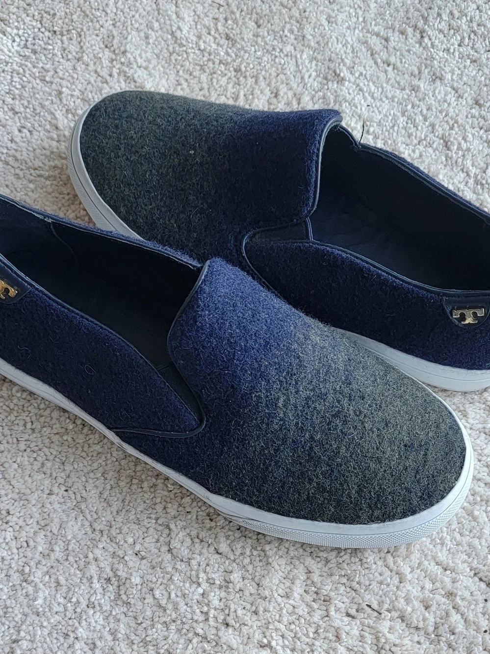 Tory Burch Rudi‎ Stardust Navy and Olive Slip-On Ombre Wool Sneakes Sz 8.5